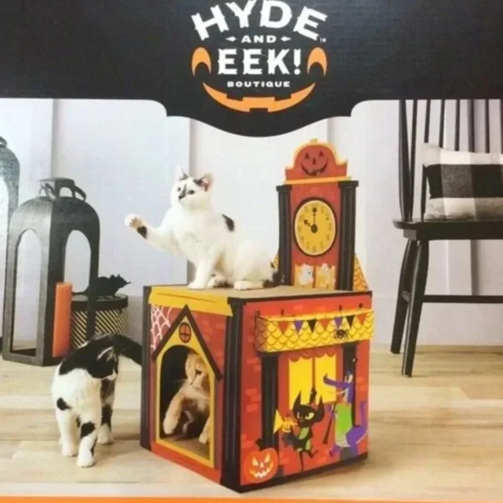 vintage Clock Tower Cat Scratcher Halloween Hyde And Eek! Cat House Toy New